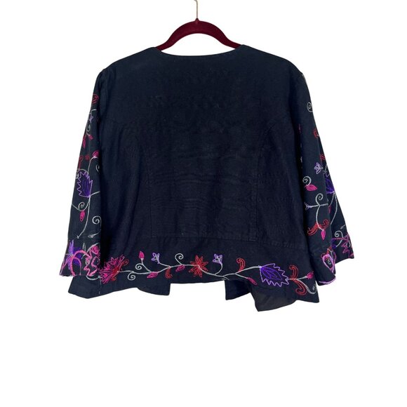 Retro Floral Embroidery Jacket Black L Preppy Boho Western Classic Chic Work 80s - Picture 5 of 8